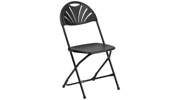 Black Metal Fan Back Plastic Folding Chair Rental