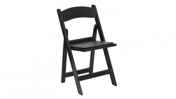Black Resin Folding Chair with Black Vinyl Padded Seat