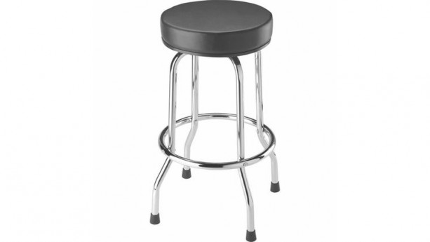 Black Single Ring Leather Barstool With Chrome Legs