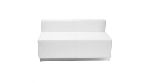 HERCULES Alon Series White LeatherSoft Loveseat with Brushed Stainless Steel Base