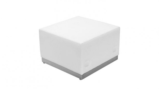 HERCULES Alon Series White LeatherSoft Ottoman with Brushed Stainless Steel Base