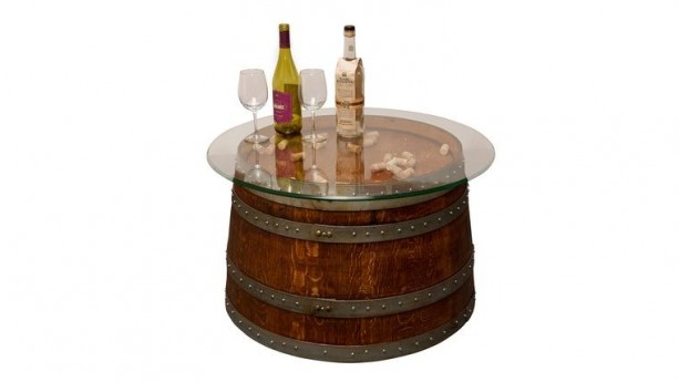 Half Round Wine Barrel w/Glass & Wood Side/End Table