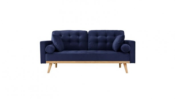Navy Blue Misty Mid Century Modern Tufted Velvet Sofa
