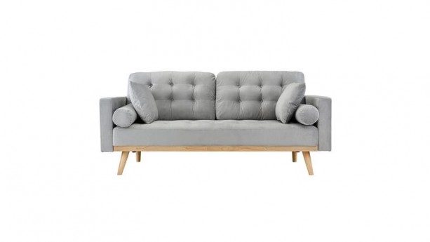 Light Grey Misty Mid Century Modern Tufted Velvet Sofa