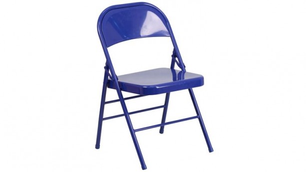 Cobalt Blue Triple Braced & Double Hinged Metal Folding Chair