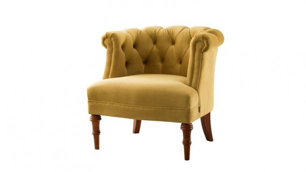 Mustard Yellow Tufted Velvet Barrel Chair