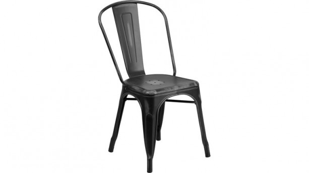 Commercial Grade Distressed Black Metal Indoor-Outdoor Stackable Chair