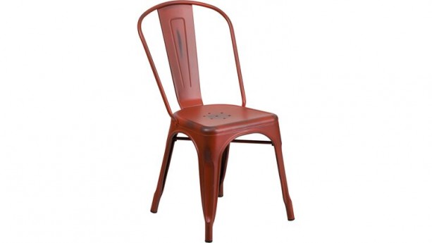 Commercial Grade Distressed Kelly Red Metal Indoor-Outdoor Stackable Chair