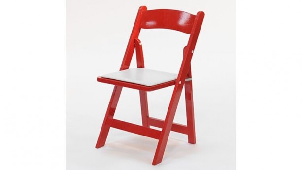 Red Wood Padded  Folding Chair Rental