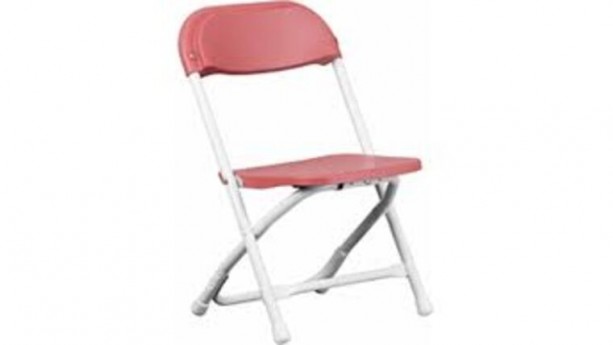 Red Metal Folding Kids Chair With Resin Seat Rental