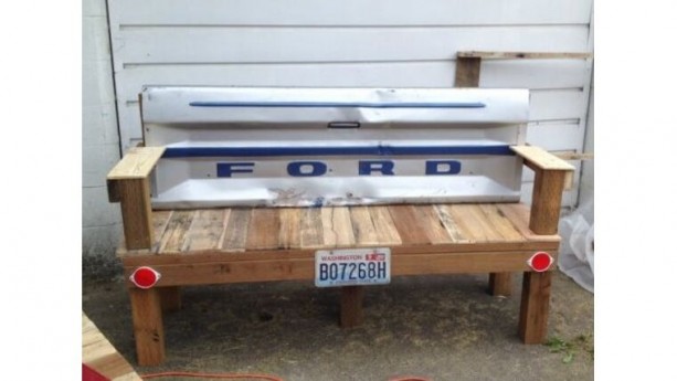 Rustic Ford Tailgate Bench Rental