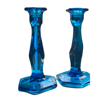 CELESTE BLUE GLASS CANDLESTICKS