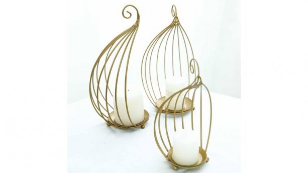 Gold Cage Candle Holders 3 Set