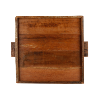 RECLAIMED WOOD SQUARE TRAY W/ HANDLES 17 1/2