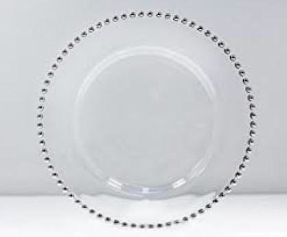 Silver Beaded Glass Charger (clear)