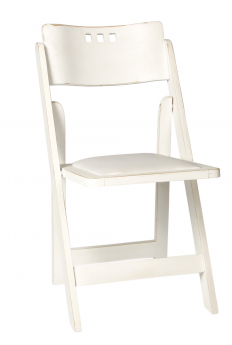 WHITE DISTRESSED 3-HOLE WOOD FOLDING CHAIR
