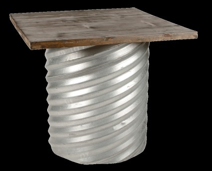 CORRUGATED TABLE W/GREY WOOD TOP 36