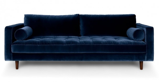 Richard Blue Velvet Mid Century Sofa
