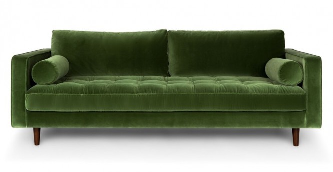 Russell Green Velvet Mid Century Sofa
