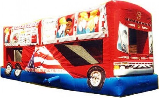 13x30 Fire Truck Jump House with Wide Slide Inside