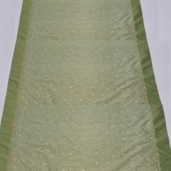 Asile Runner Dupioni Green Sage with Lace Swirl Overlay 40in wide x 50ft long