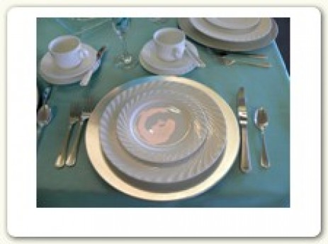 Swirl; White china with pattern on rim