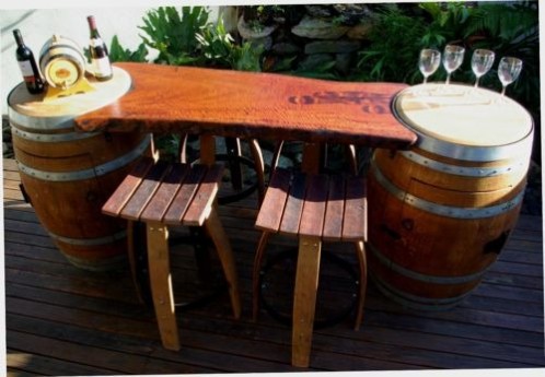 7' Wine Barrel Redwood Plank Bar
