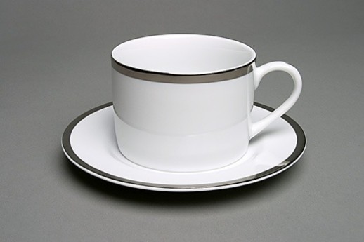 White Cup with Silver Band, Coffee 6 oz