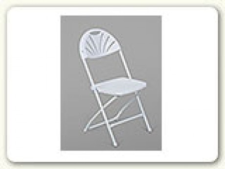 Folding Chair; White W/ White Metal Frame, Fanback