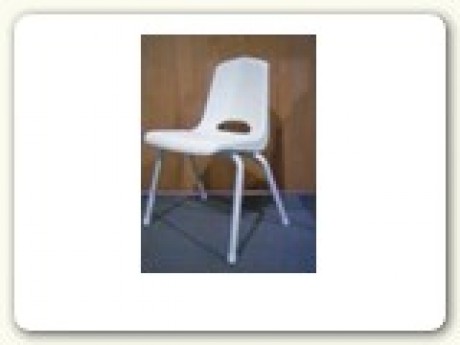Child'S Chair; Stack-Able White Plastic Seat And Back On Metal Frame
