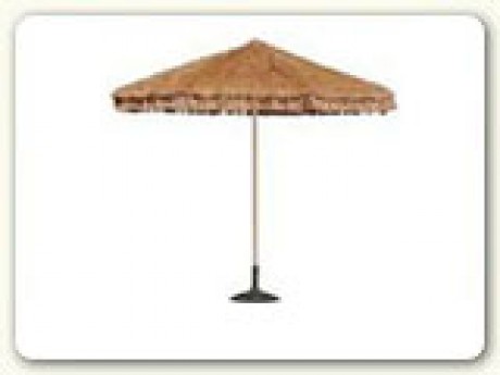 Tiki Umbrella; Wood W/ Poly Raffia & Stand 9' Span