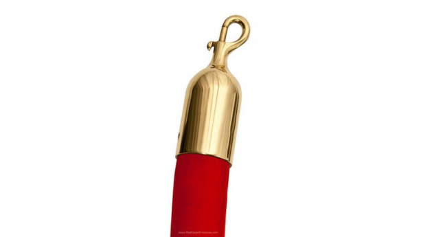 10' Red Velour Stanchion Rope With Polished Brass Snap Clasp