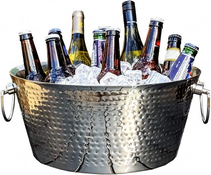 LARGE HAMMERED STAINLESS WINE BUCKET
