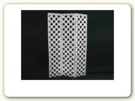 Folding Screen; 3 panel, 6'H x 5'W white lattice, plastic