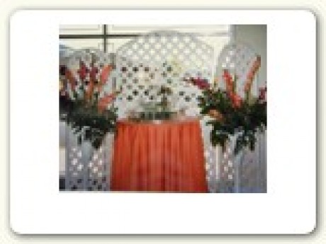 Arched Screen; white wood 8'H x 7'W large center panel & small side panels