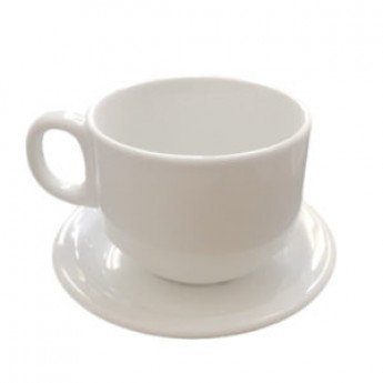 7 oz , Coffee Rolled Edge Bright White Stackable – With Saucer