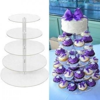 5 Tier Clear Acrylic Round Cupcake Stand – Wedding/Birthday Cake Display Tower