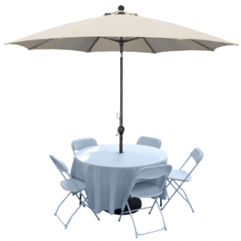 Umbrella Set – 1 x Umbrella Antique Beige + Base (85 lb) + 1 x Linen Middle Length White + 1 x Round 48