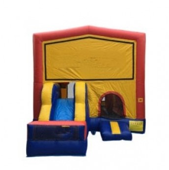 QQ- Bouncy with Front Slide RYB 13'x13'x19' – with basketball hoop and 2 obstacle pops, add any front theme specify in notes We don’t install on dirt or similar)