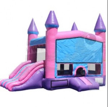 TT- Bouncy with Double Slide on the Side PPB 13'x13'x19' – with basketball hoop and 2 obstacle pops, add any front theme specify in notes(We don’t install on dirt or similar)