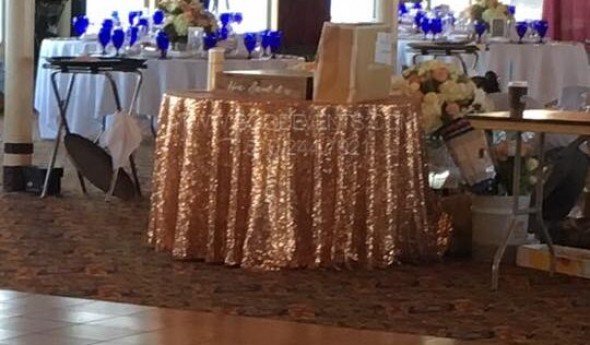 Rose Gold – Full Length Glitz Tablecloth For 8' Tables  –  Sequin 90 X 156 In.